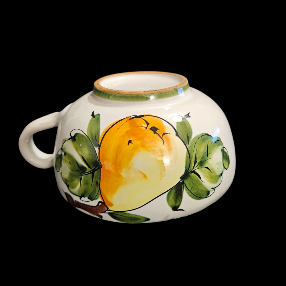 Set of 3 Hand Painted Pear Cups Made in Italy Green Rim 3" Minor Rim Chips